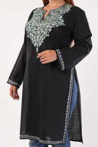 Kashmiri Aari embroidery Cotton Long Kurti Size-44(Black)