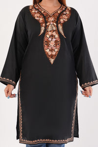 Kashmiri Aari embroidery Cotton Long Kurti Size-44(Black)