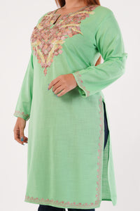 Kashmiri Aari embroidery Cotton Long Kurti Size-44(Green)