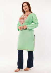 Kashmiri Aari embroidery Cotton Long Kurti Size-46(Green)