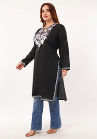 Kashmiri Aari embroidery Cotton Long Kurti Size-46(Black)