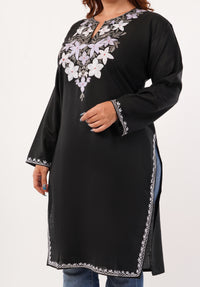 Kashmiri Aari embroidery Cotton Long Kurti Size-46(Black)