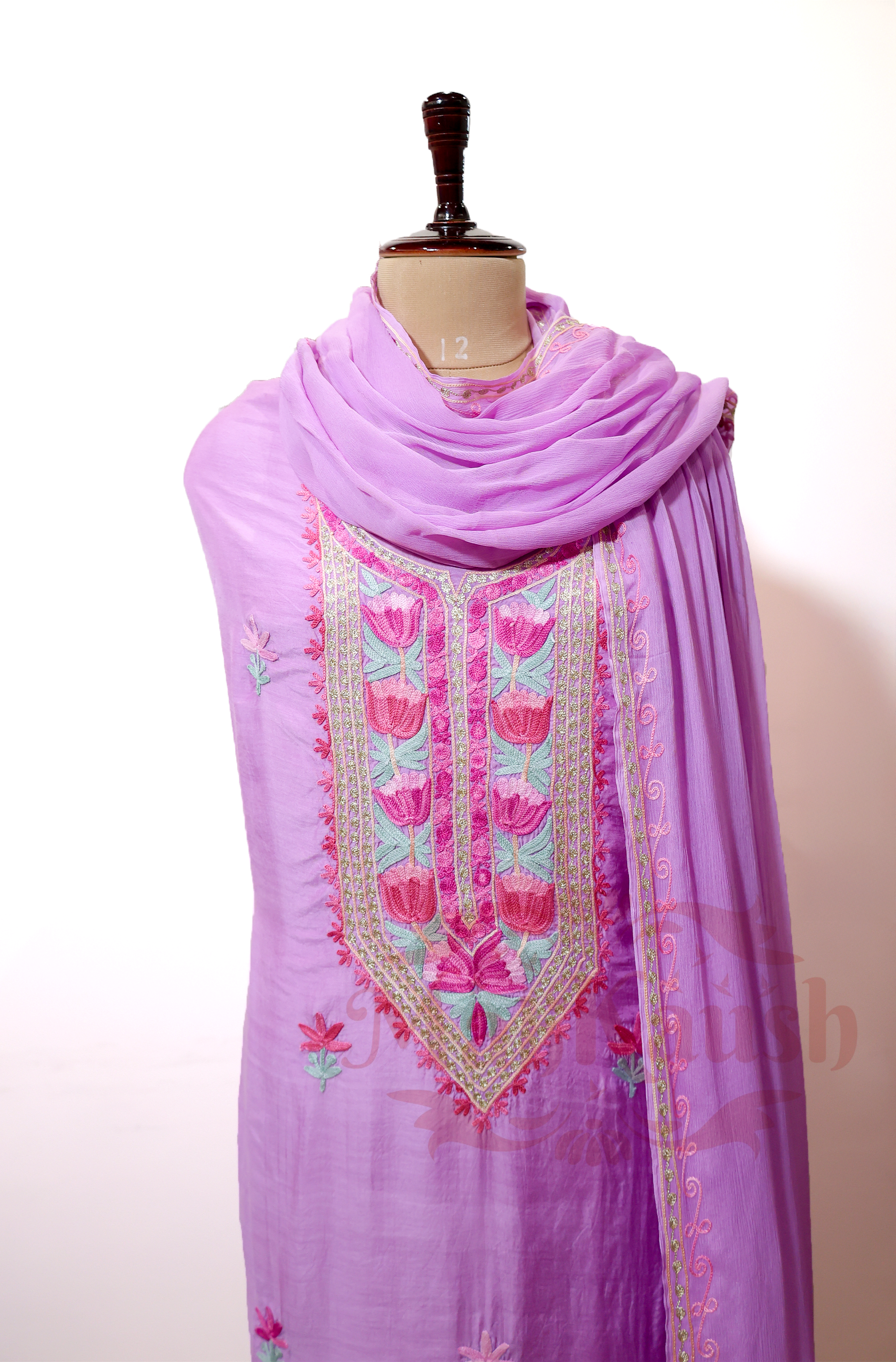 Unstitched Pure Muslin Kashmiri Aari Embroidery Suit (Purple)