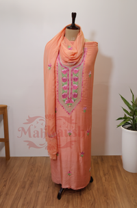 Unstitched Pure Muslin Kashmiri Aari Embroidery Suit (Peach)