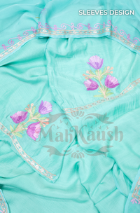 Unstitched Pure Muslin Kashmiri Aari Embroidery Suit  (Sky Blue)