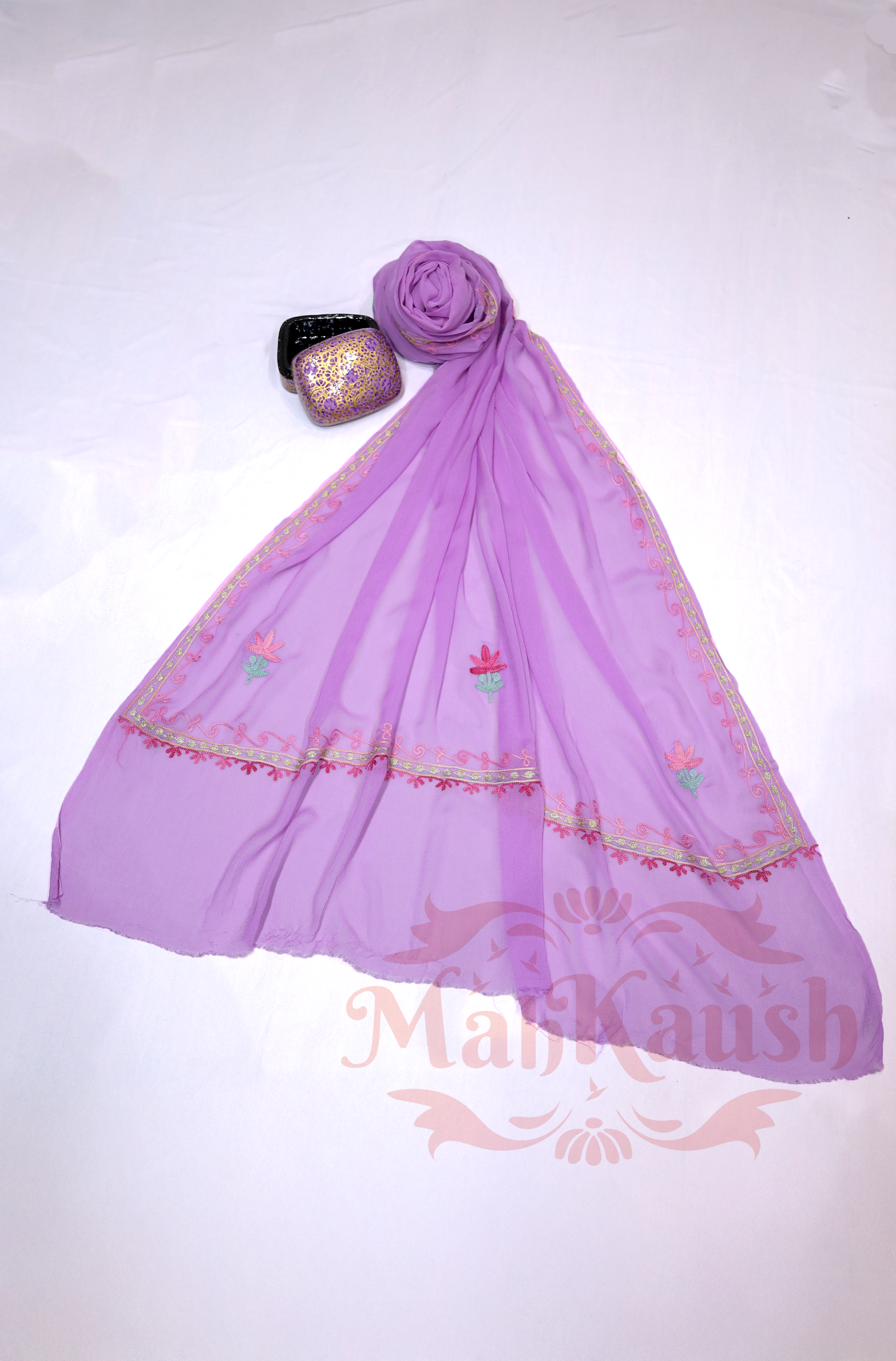Unstitched Pure Muslin Kashmiri Aari Embroidery Suit (Purple)
