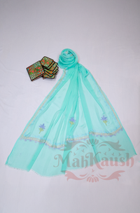 Unstitched Pure Muslin Kashmiri Aari Embroidery Suit (Sky Blue)