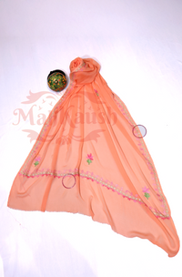 Unstitched Pure Muslin Kashmiri Aari Embroidery Suit (Peach)