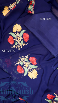 Semi Georgette Kashmiri Aari Embroidery Suit (Unstitched) Navy Blue