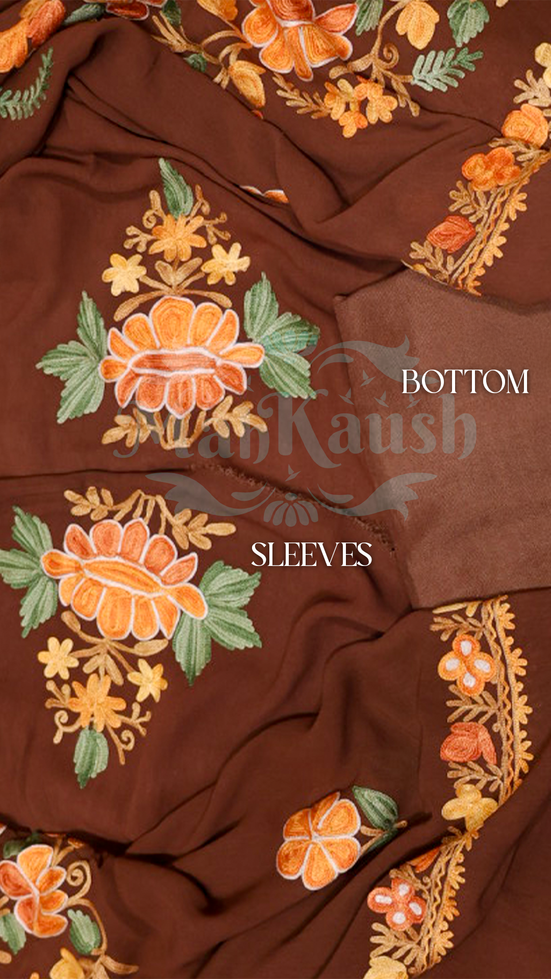 Pure Georgette Kashmiri Aari Embroidery Suit Unstitched (Brown)