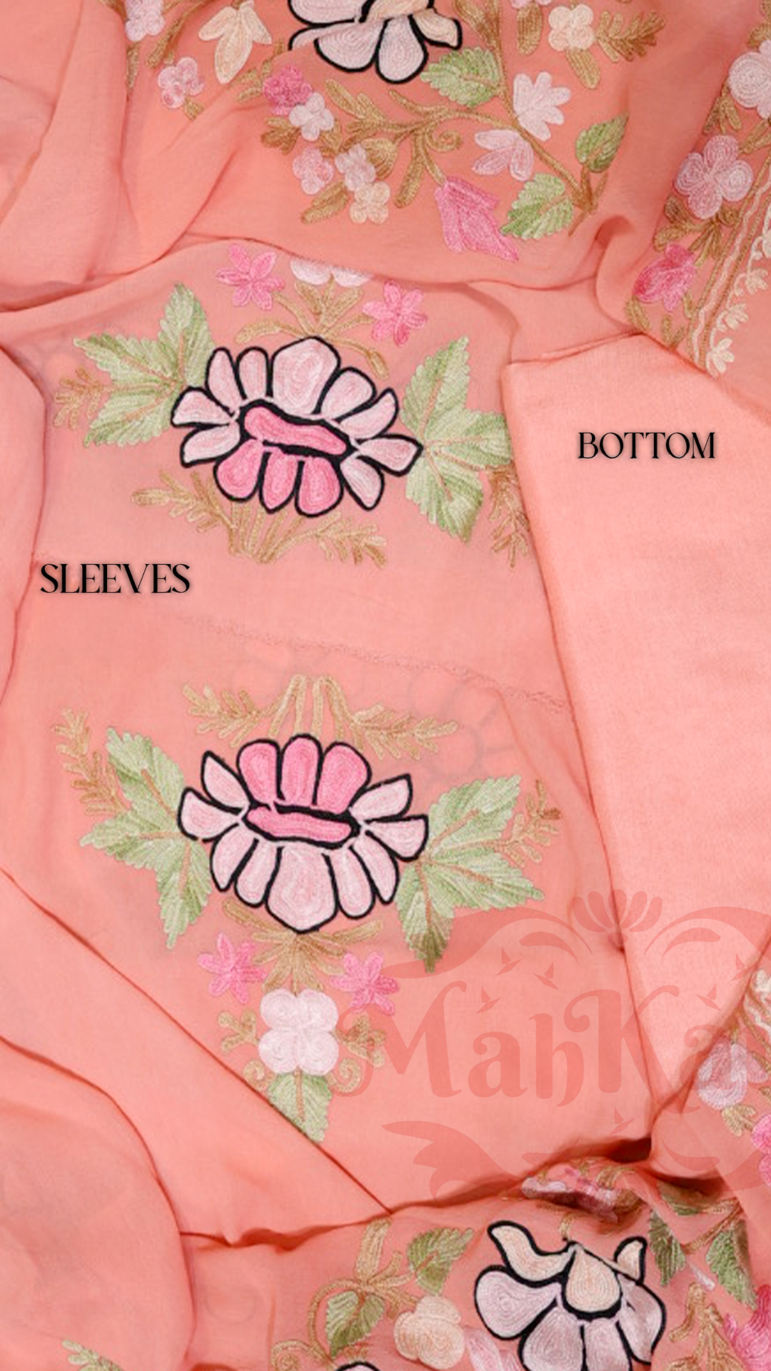 Pure Georgette Kashmiri Aari Embroidery Suit Unstitched (Peach)