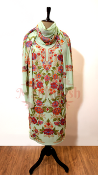 Pure Georgette Kashmiri Aari Embroidery Suit Unstitched (Green)
