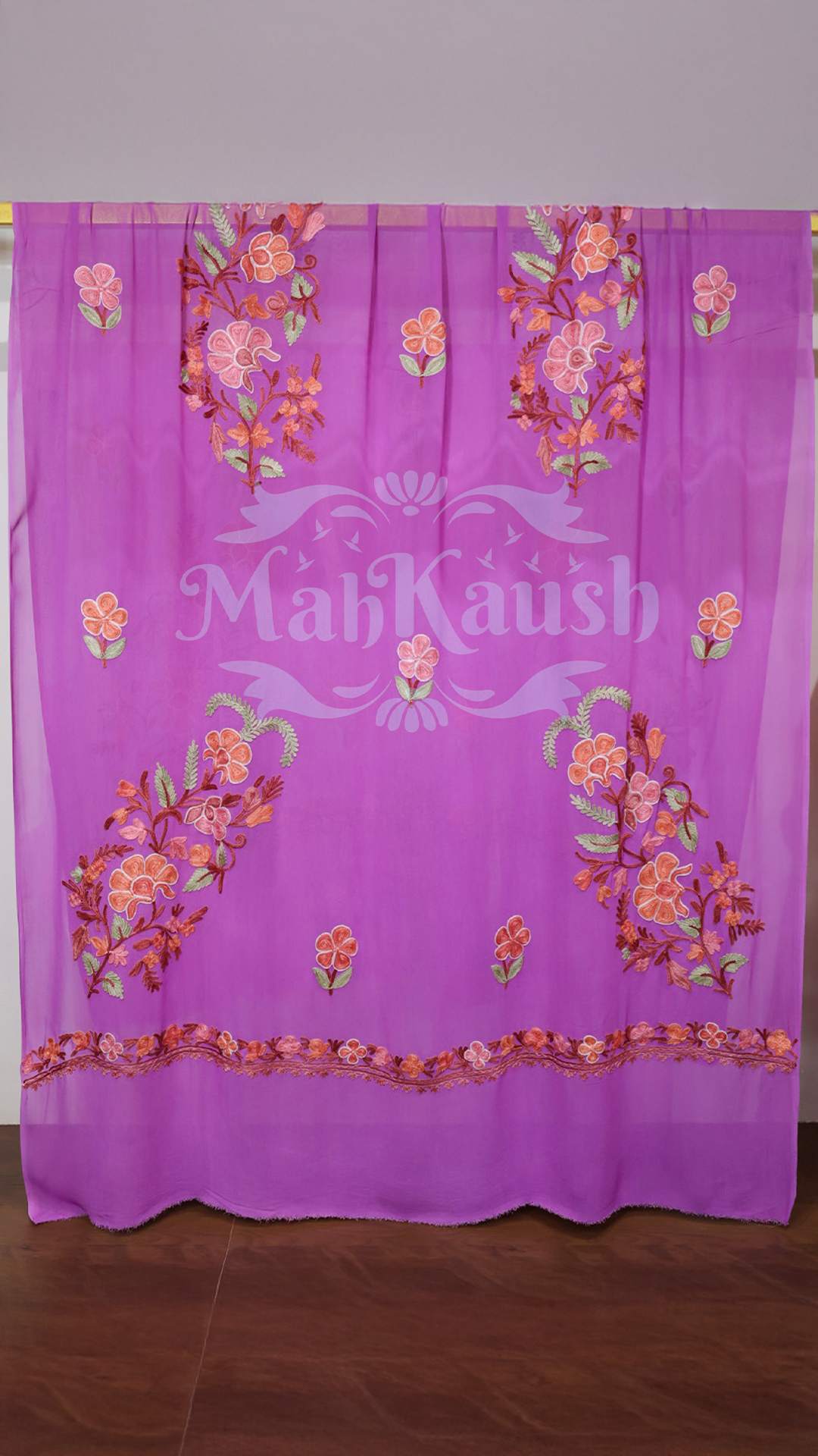 Pure Georgette Kashmiri Aari Embroidery Suit Unstitched (Purple)