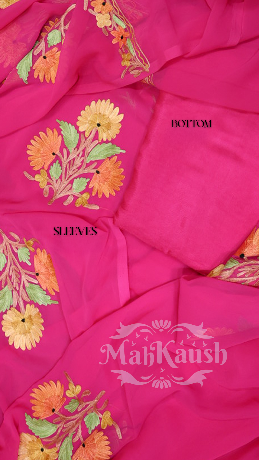 Semi Georgette Kashmiri Aari Embroidery Suit (Unstitched) Pink