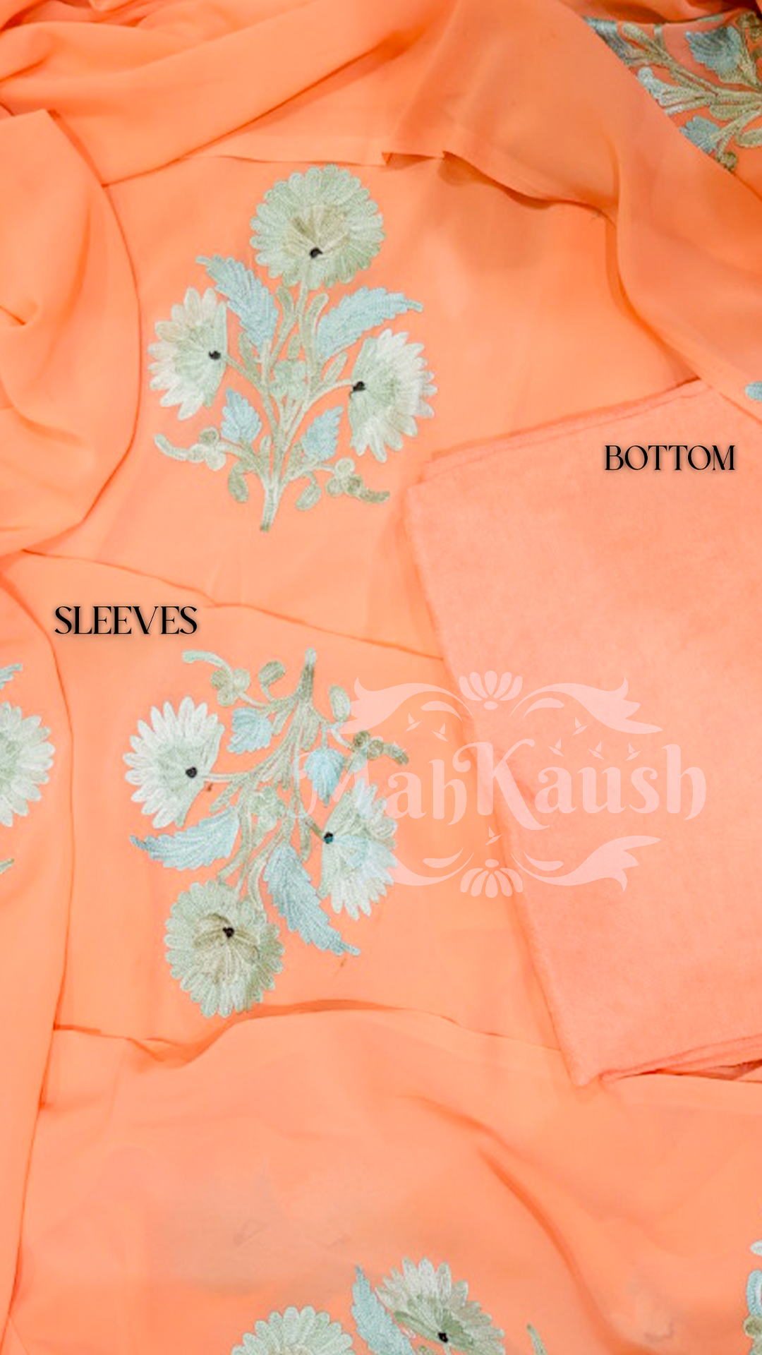 Semi Georgette Kashmiri Aari Embroidery Suit (Unstitched) Orange