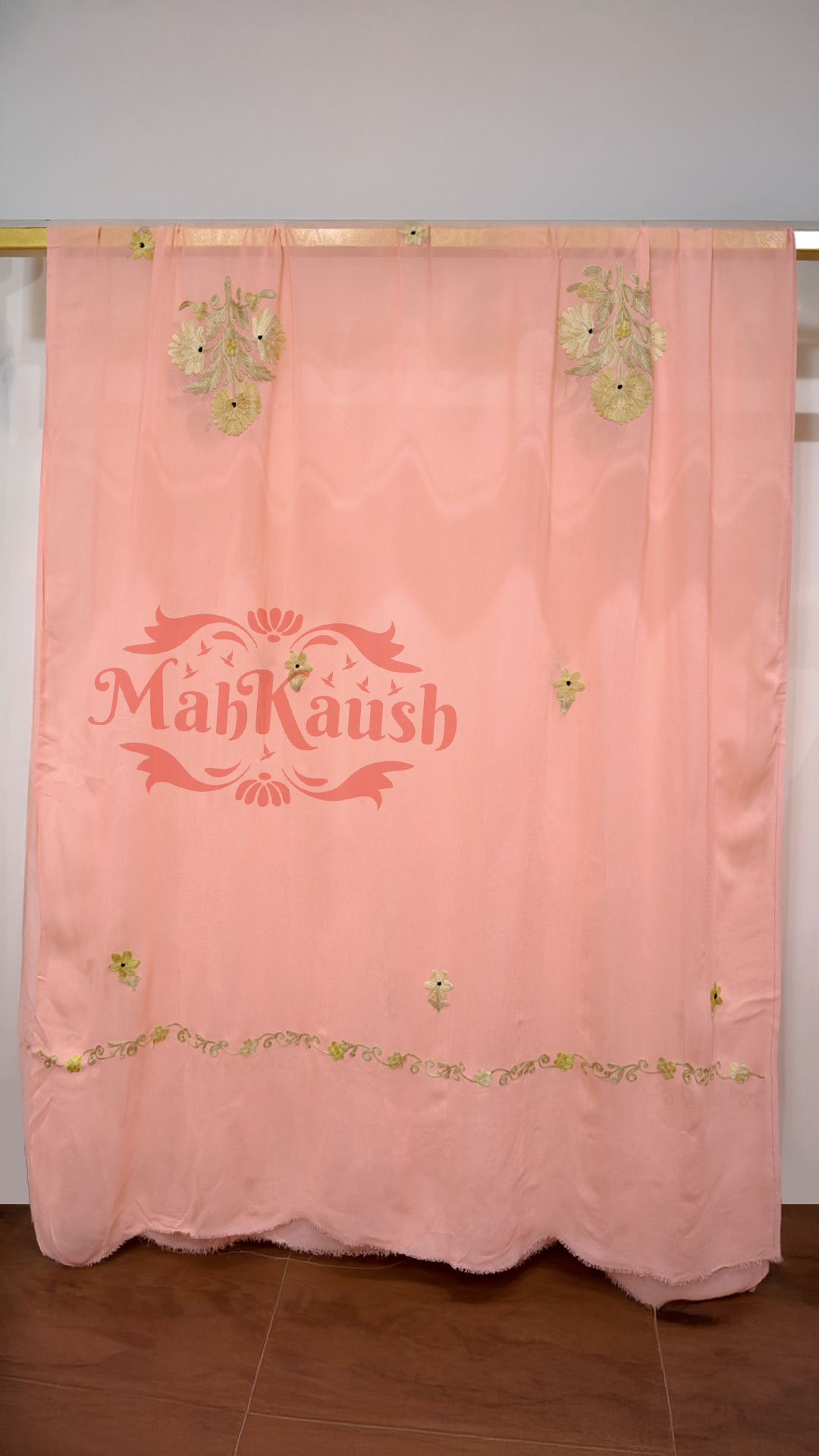 Semi Georgette Kashmiri Aari Embroidery Suit (Unstitched) Peach