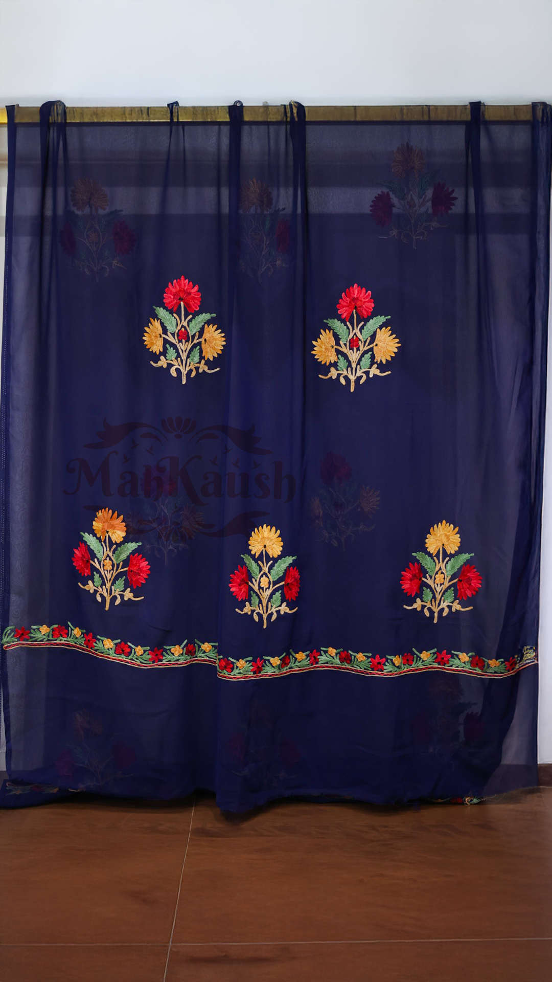 Semi Georgette Kashmiri Aari Embroidery Suit (Unstitched) Navy Blue