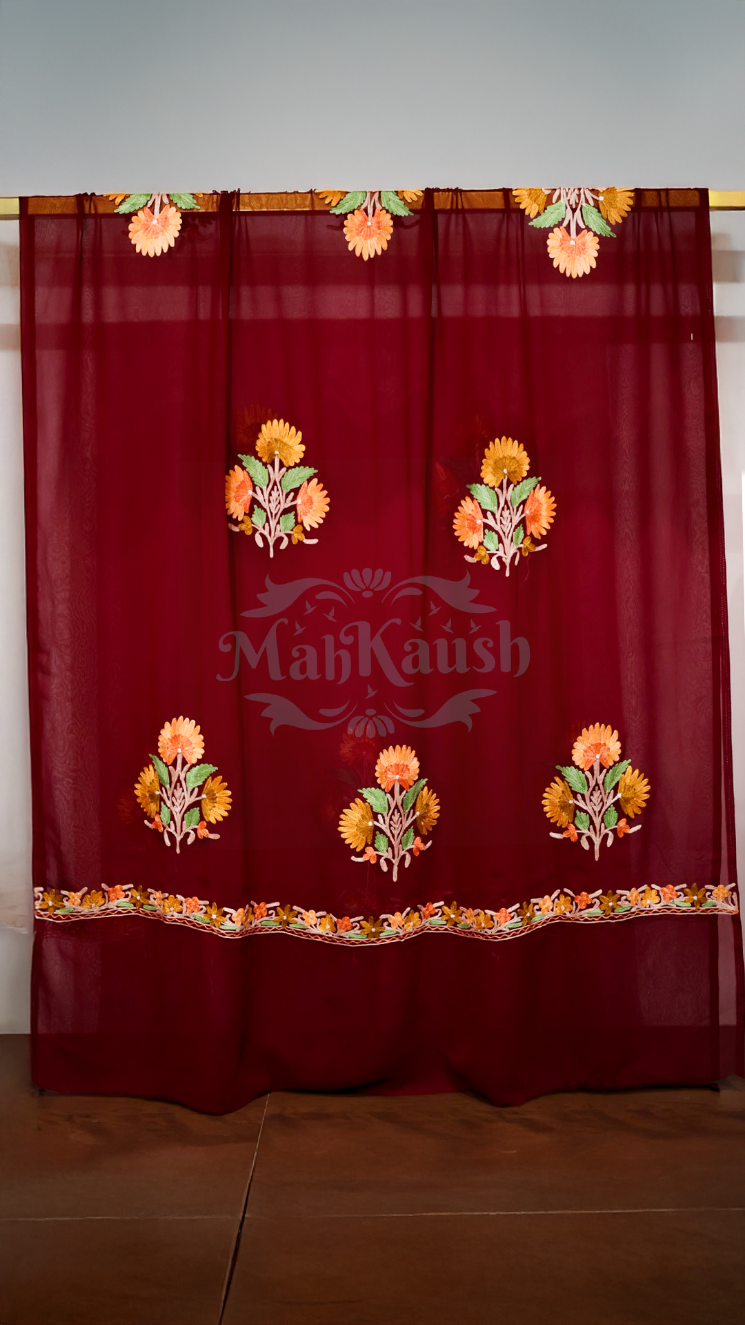 Semi Georgette Kashmiri Aari Embroidery Suit (Unstitched) Maroon