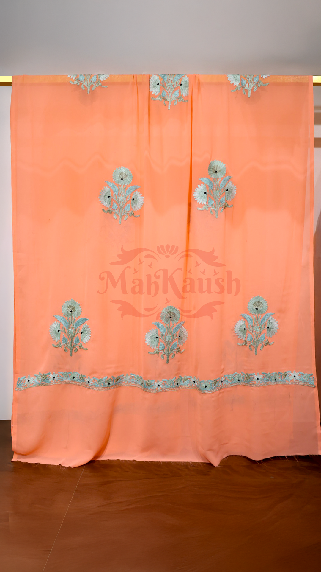 Semi Georgette Kashmiri Aari Embroidery Suit (Unstitched) Orange