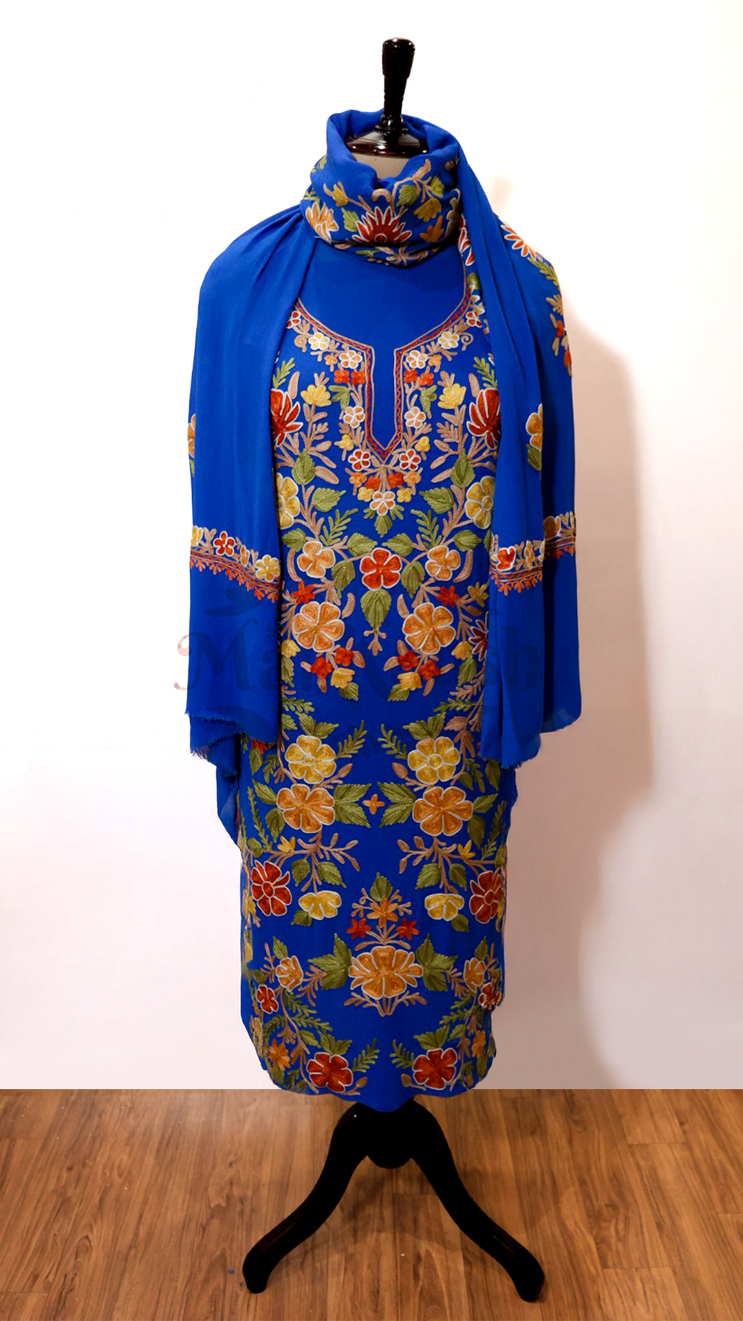 Pure Georgette Kashmiri Aari Embroidery Suit Unstitched (Blue)