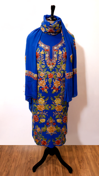 Pure Georgette Kashmiri Aari Embroidery Suit Unstitched (Blue)