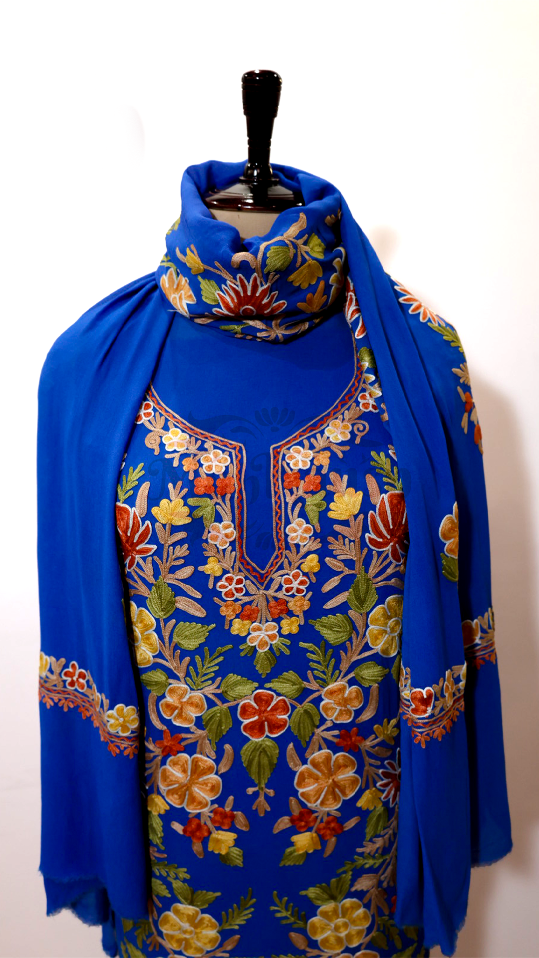 Pure Georgette Kashmiri Aari Embroidery Suit Unstitched (Blue)