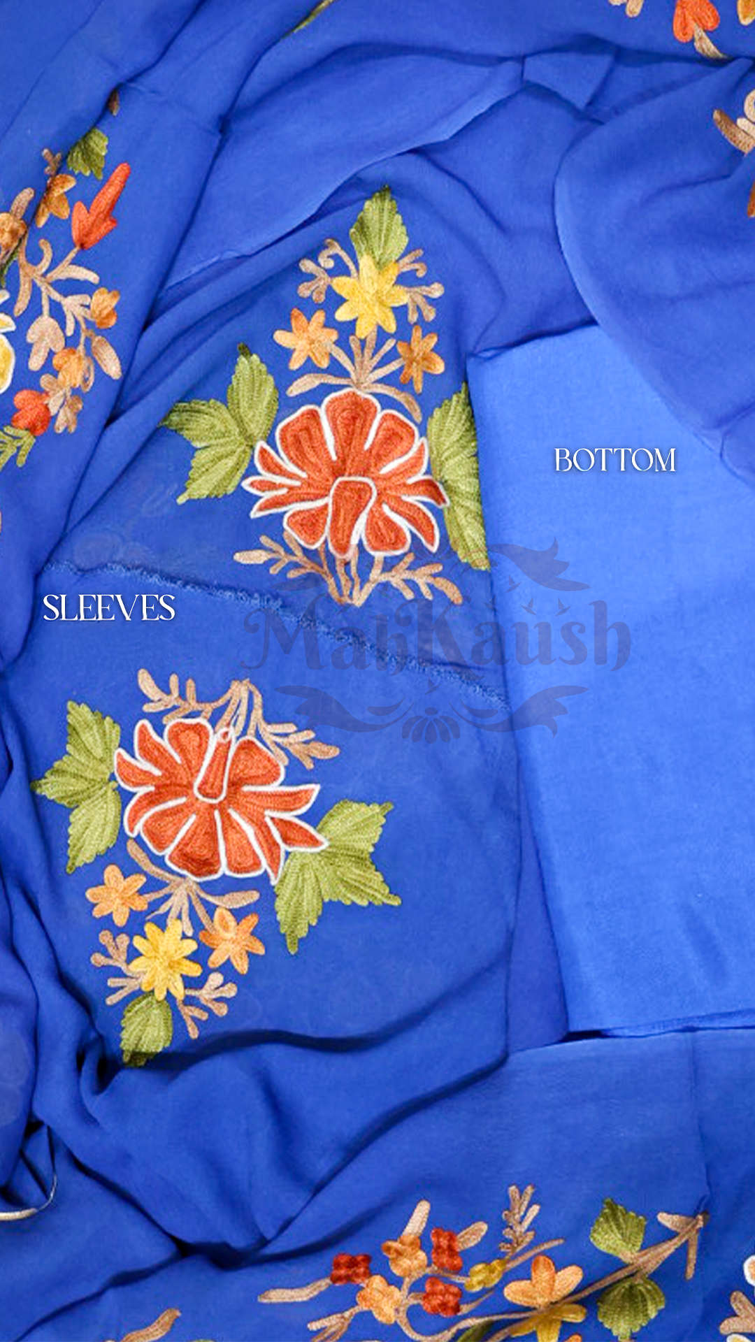 Pure Georgette Kashmiri Aari Embroidery Suit Unstitched (Blue)