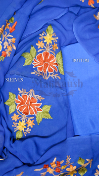 Pure Georgette Kashmiri Aari Embroidery Suit Unstitched (Blue)