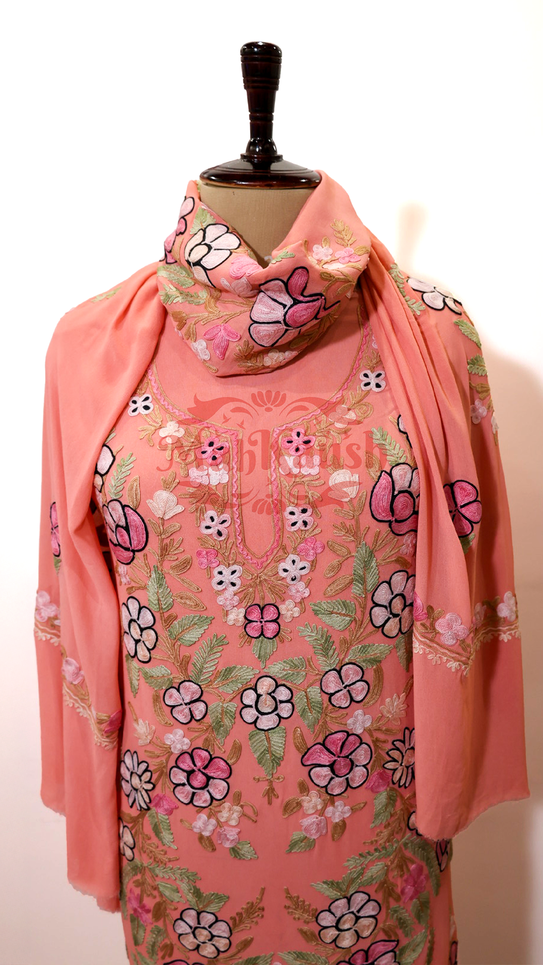Pure Georgette Kashmiri Aari Embroidery Suit Unstitched (Peach)