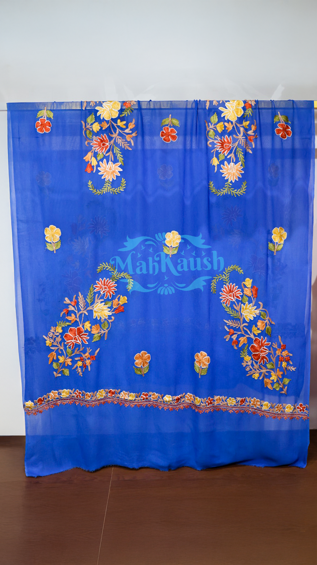 Pure Georgette Kashmiri Aari Embroidery Suit Unstitched (Blue)