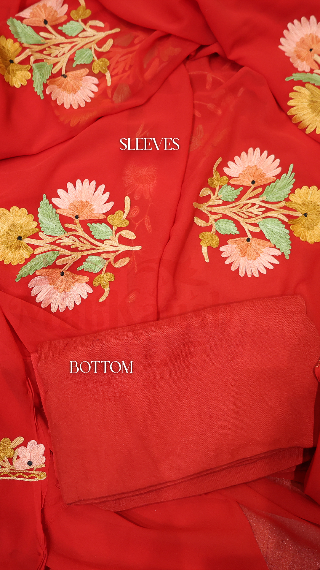 Semi Georgette Kashmiri Aari Embroidery Suit (Unstitched) Red