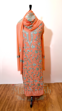 Semi Georgette Kashmiri Aari Embroidery Suit (Unstitched) Orange