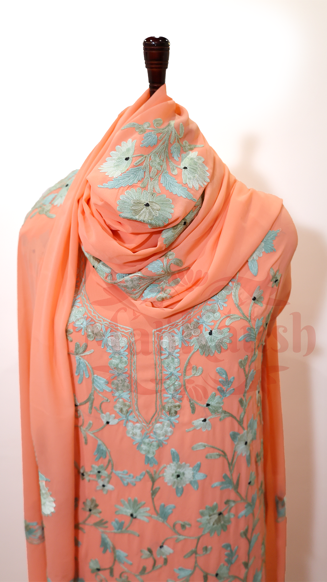 Semi Georgette Kashmiri Aari Embroidery Suit (Unstitched) Orange