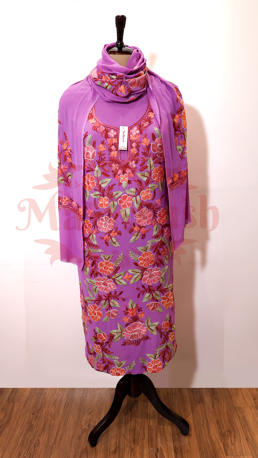 Pure Georgette Kashmiri Aari Embroidery Suit Unstitched (Purple)