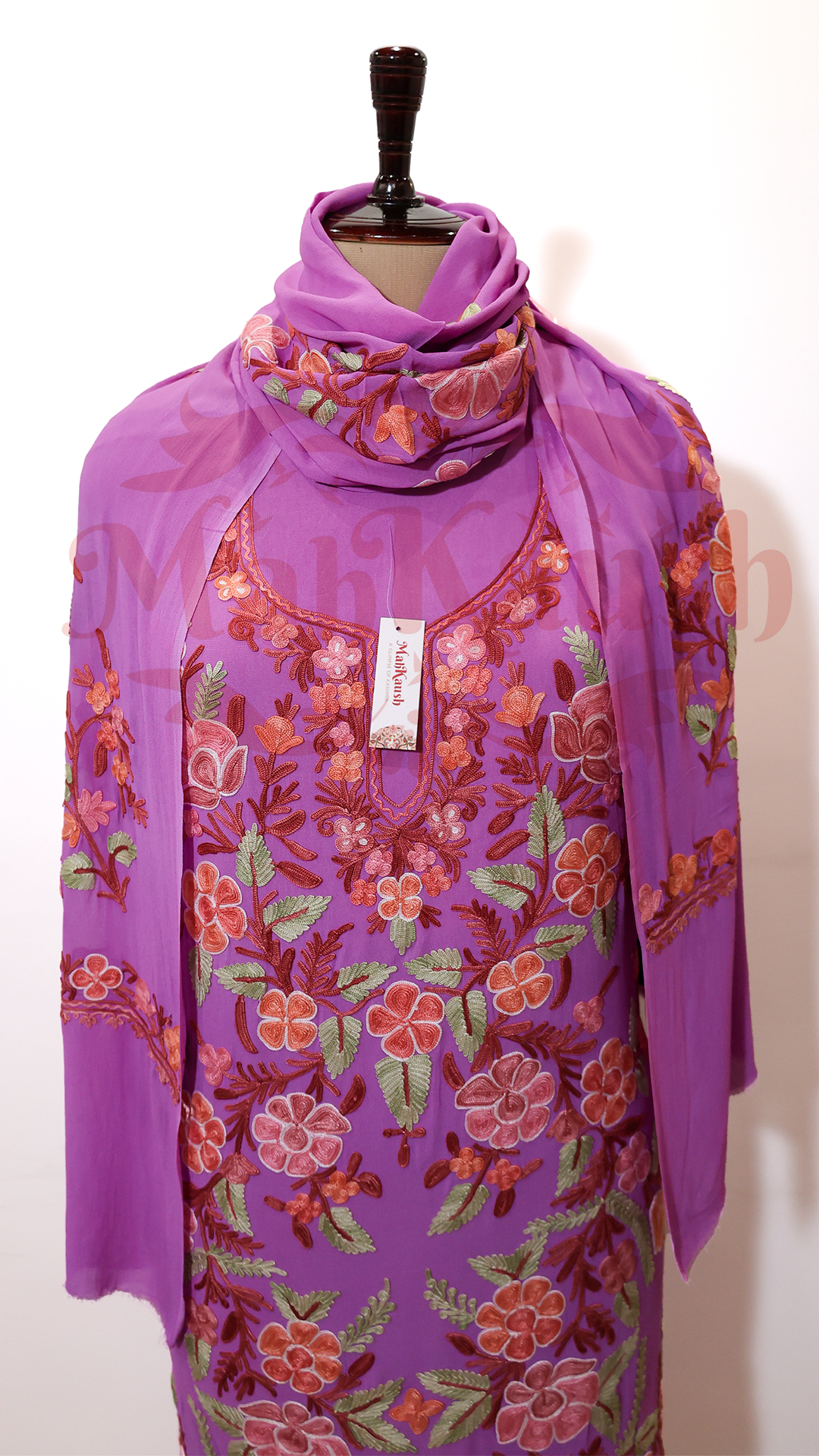 Pure Georgette Kashmiri Aari Embroidery Suit Unstitched (Purple)