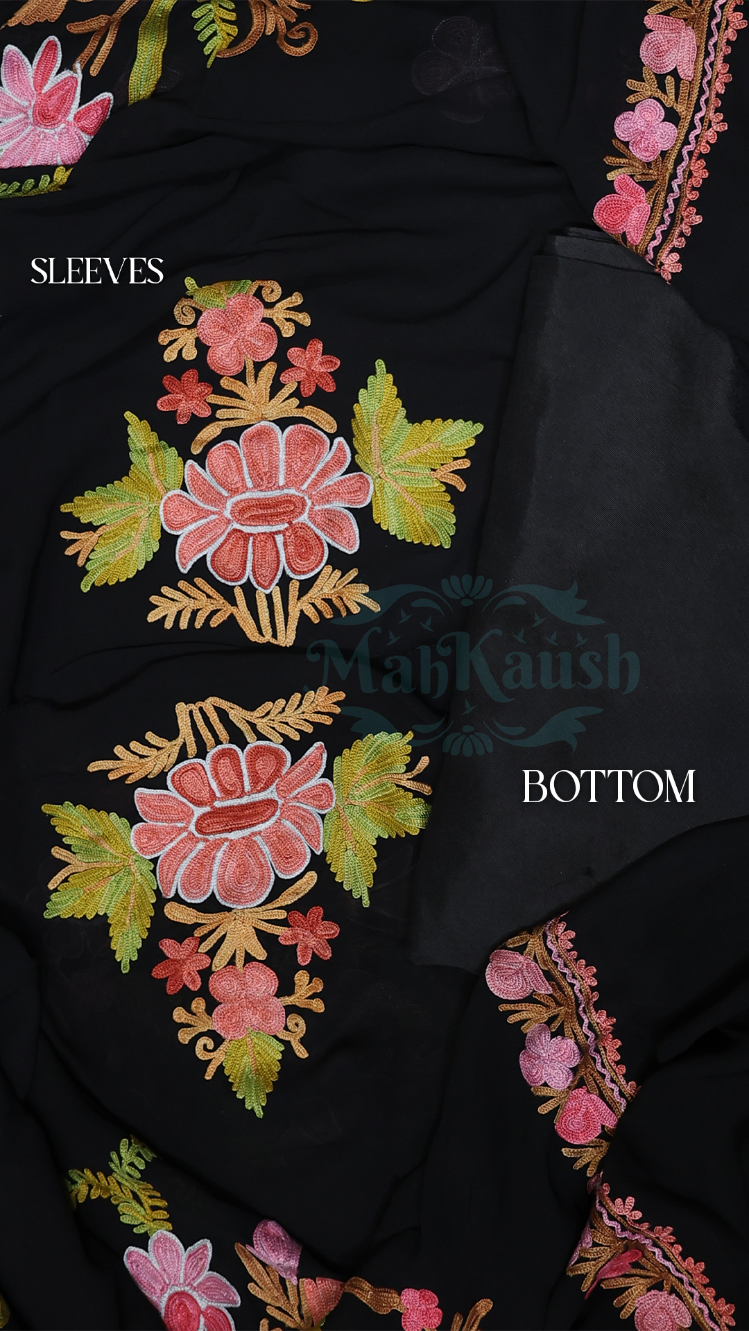 Pure Georgette Kashmiri Aari Embroidery Suit Unstitched (Black)