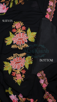 Pure Georgette Kashmiri Aari Embroidery Suit Unstitched (Black)