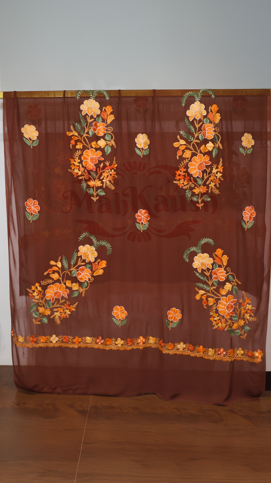 Pure Georgette Kashmiri Aari Embroidery Suit Unstitched (Brown)