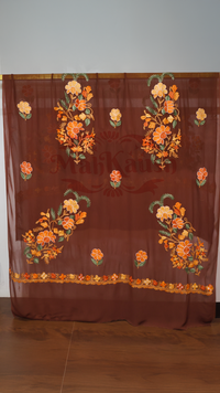 Pure Georgette Kashmiri Aari Embroidery Suit Unstitched (Brown)