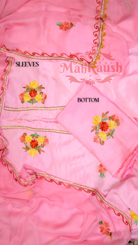 Uppada Silk Suit with Kashmiri Aari Embroidery Unstitched (Pink)