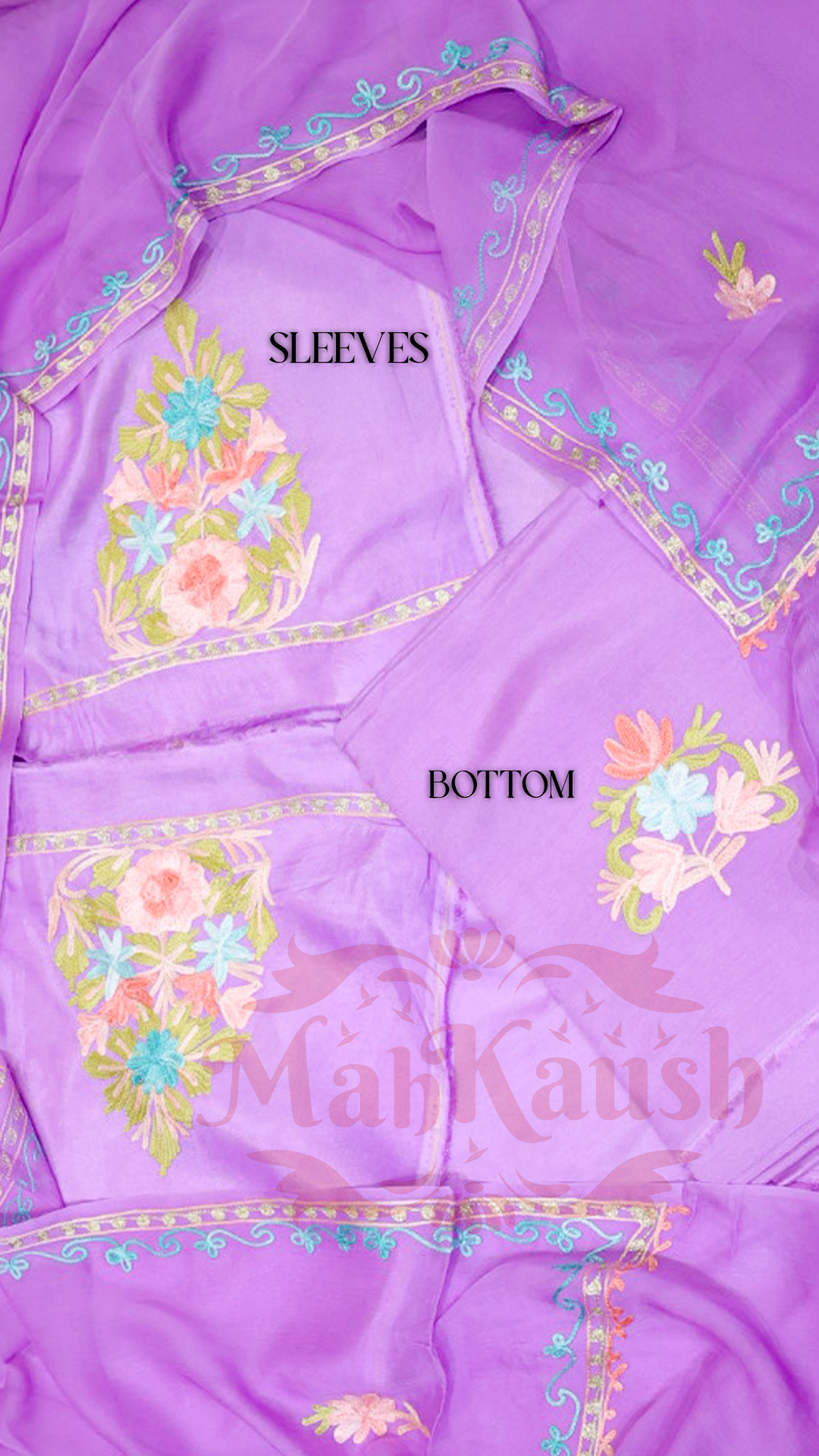 Uppada Silk Suit with Kashmiri Aari Embroidery Unstitched (Purple)