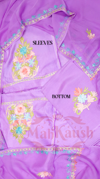 Uppada Silk Suit with Kashmiri Aari Embroidery Unstitched (Purple)