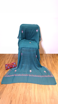 Uppada Silk Suit with Kashmiri Aari Embroidery Unstitched (Blue)