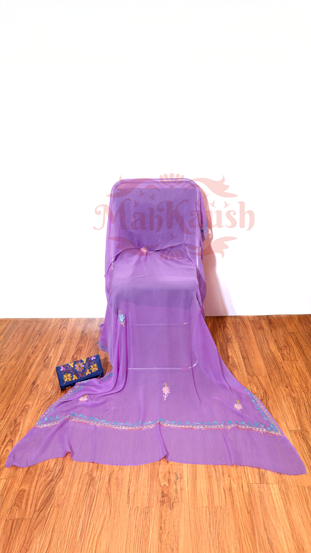 Uppada Silk Suit with Kashmiri Aari Embroidery Unstitched (Purple)