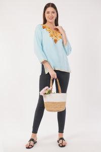 Kashmiri Aari embroidery Cotton Short Kurti Size-40(Sky Blue)