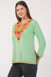 Kashmiri Aari embroidery Cotton Short Kurti Size-40(Green)