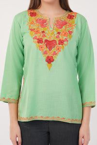 Kashmiri Aari embroidery Cotton Short Kurti Size-40(Green)