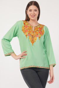 Kashmiri Aari embroidery Cotton Short Kurti Size-40(Green)