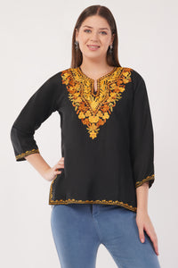 Kashmiri Aari embroidery Cotton Short Kurti Size-40(Black)