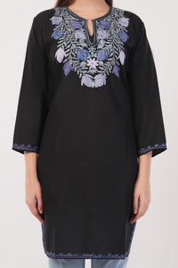 Kashmiri Aari embroidery Cotton Long Kurti Size-42 (Black)